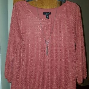 NWOT coral lacy top with attached necklace